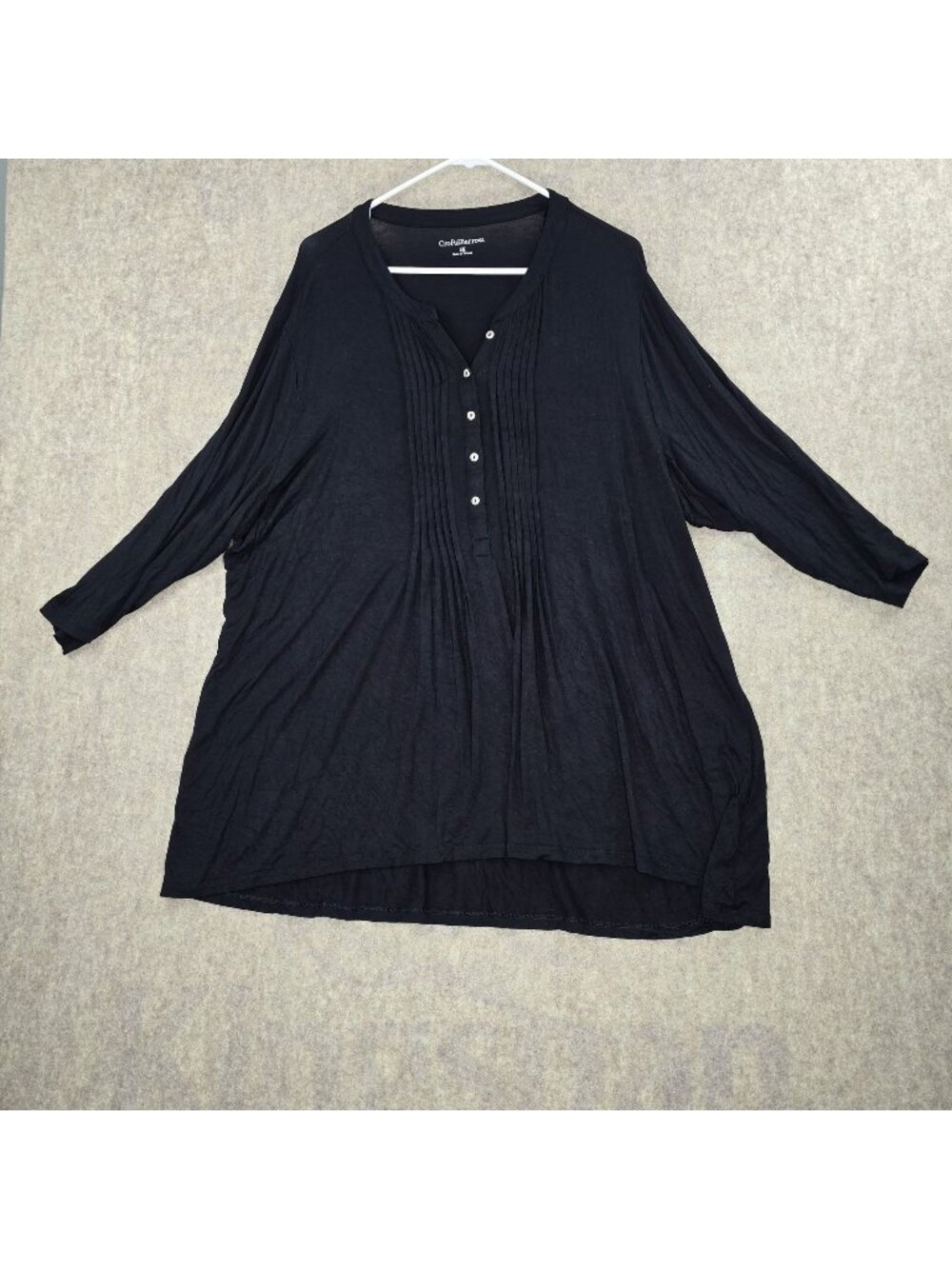 Croft & Barrow Womens Black Tunic Top 3X Rayon Blend 3/4 Sleeve Loose Fit
